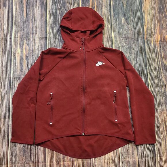 Nike Tech Fleece Hoodie Womens Medium Cape Full-Zip Jacket Team Red BV7565-677 - Picture 1 of 16